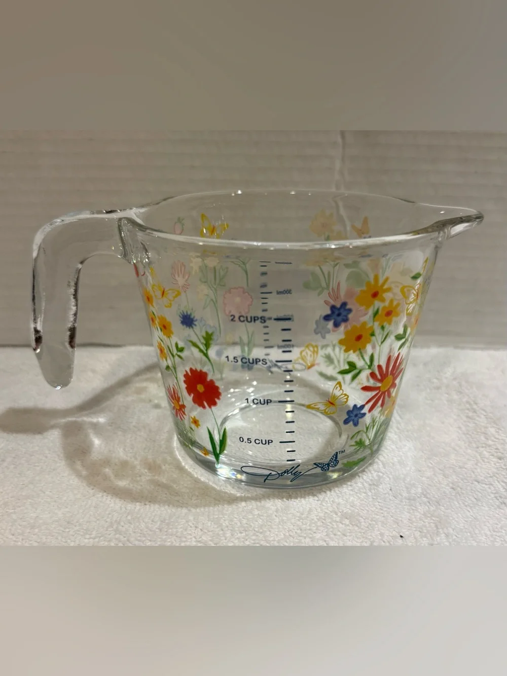 Dolly Parton 2 Cup Glass Measuring Cup Wildflower Butterfly Dishwasher Safe New